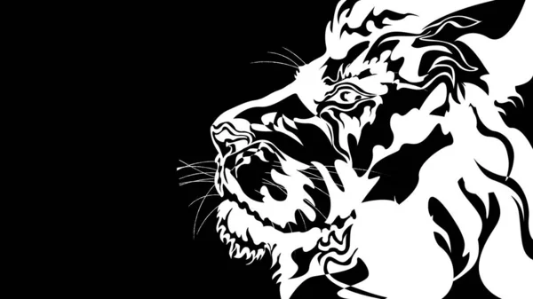 Stylized lion in black and white.