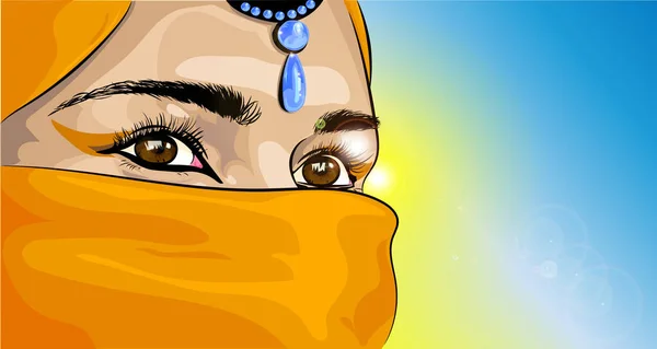 Ojos chica oriental con burka — Vector de stock