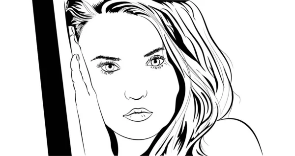 Imagen lineal de una hermosa chica en blanco y negro — Vector de stock