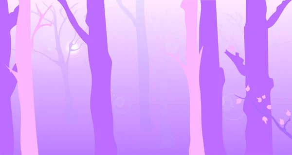Bosque brumoso en rosa y púrpura con resplandor solar — Archivo Imágenes Vectoriales