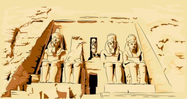 Kayadaki Ebu Simbel Egypt.Temple vektör illüstrasyon.