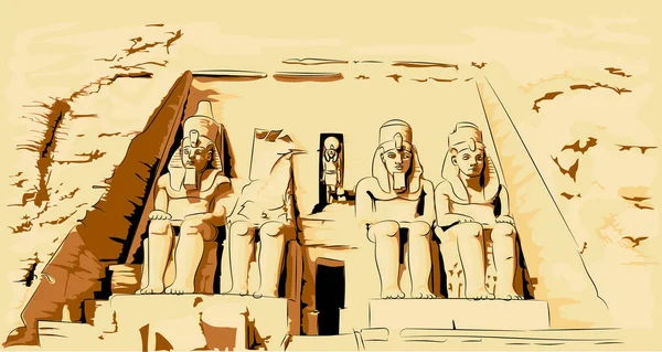 Wektor ilustracja Abu Simbel Egipt. Temple w skale. — Wektor stockowy