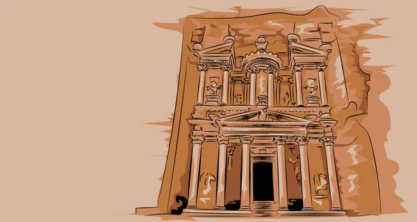 Vector illustratie van de tempel van El-Khazneh, Jordanië — Stockvector