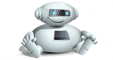 Beyaz arka plan üzerinde küçük komik robot