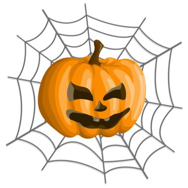Karikatür tarzında arka örümcek ağı ile Halloween kabak.