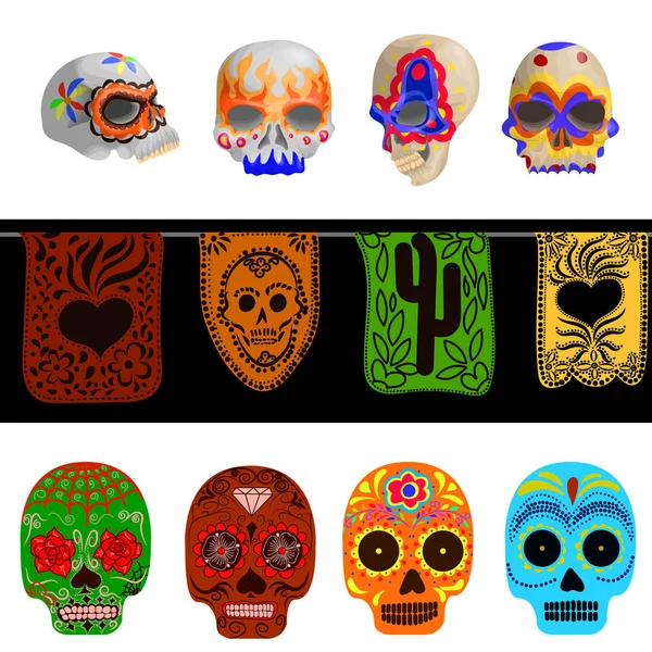 Mexican day of the dead. A selection of 12 vector illustrations. — Stock Vector