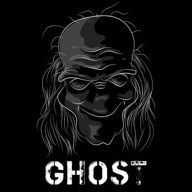 Çizgi film tarzında gülümseyen kel kafalı hayalet.