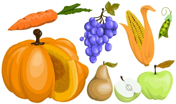 Reihe von Cartoon-Vektorbildern von Obst und Gemüse im Herbst hin und her — Stockvektor