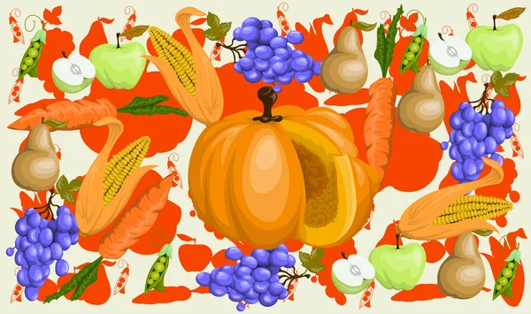 Modèle de fruits et légumes d'automne dans la conception vectorielle — Image vectorielle