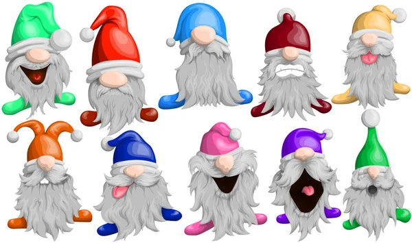 Vector set of funny bearded dwarfs in cartoon style — Stock Vector