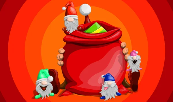 Wektor Święty Mikołaj usiadł i przytulił worek prezentów i obok t — Wektor stockowy