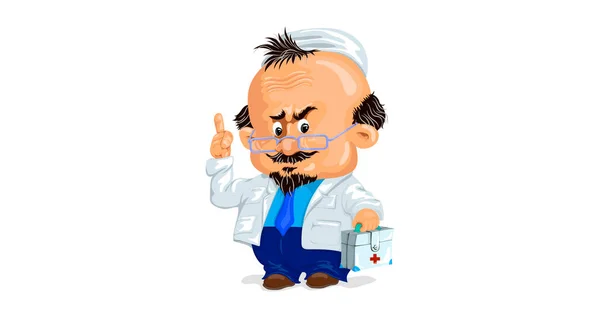 Ambulans konsepti. Doktor yardıma koşuyor. İlk yardım çantası tıbbi profesyonelin elinde. Vektör çizimi düz tasarım. Arka planda izole edilmiş. Beyaz cüppeli adam..