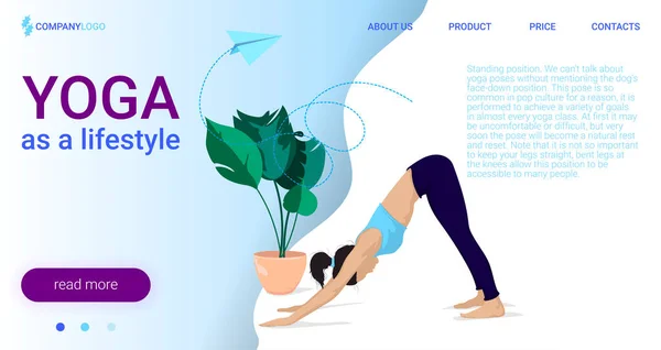 Ev yoga çevrimiçi dersleri için web sayfası şablonu. Güzel şişman kız Asana Ağacı 'nı yapıyor. Vücut pozitif. İniş sayfası için stok modern düz çizim. Web sitesi tasarımını düzenlemek ve özelleştirmek kolay.