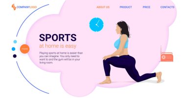 Ev yoga çevrimiçi dersleri için web sayfası şablonu. Güzel şişman kız Asana Ağacı 'nı yapıyor. Vücut pozitif. İniş sayfası için stok modern düz çizim. Web sitesi tasarımını düzenlemek ve özelleştirmek kolay.