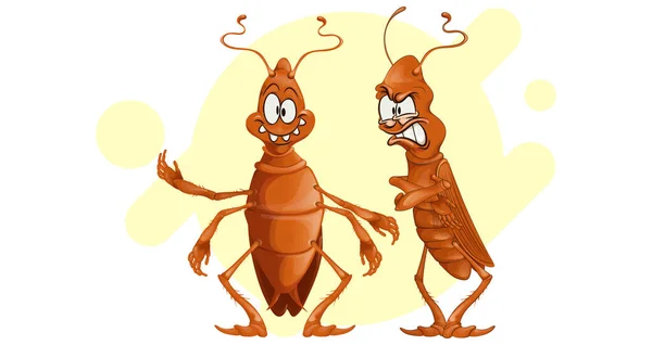 Cucaracha Expresión Dibujos Animados Dos Cucarachas Frescas — Vector de stock