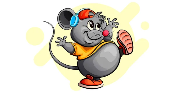 可爱的小老鼠正坐在灰色的背景上 带有小啮齿类动物漫画风格的矢量图解 — 图库矢量图片