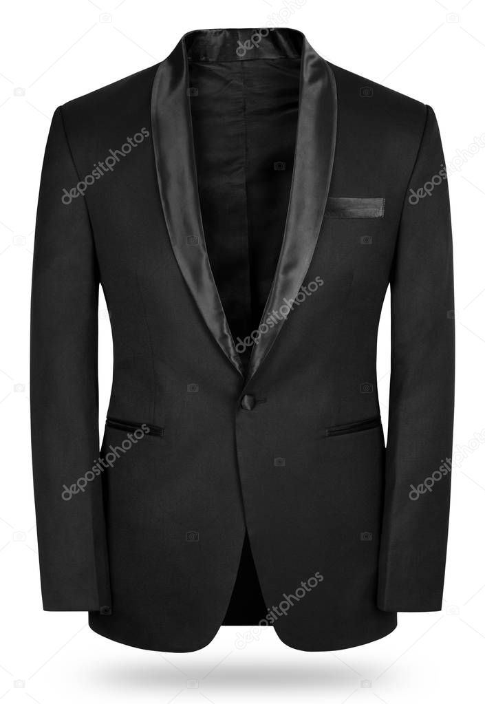 Black wool tuxedo isolated on white background 