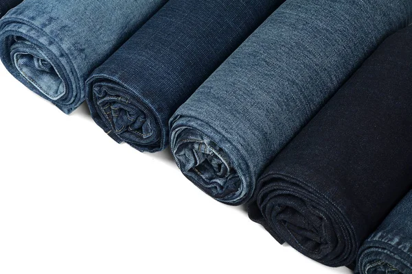 Birden Fazla Renk Beyaz Arka Plan ve Metinfikirleri için Boş Alan İzole Jeans haddelenmiş 