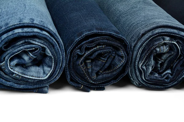 Várias Cores Rolaram Jeans Isolados Fundo Branco Espaço Livre Para — Fotografia de Stock