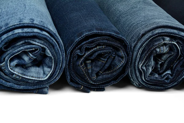 Jeans Laminati Colori Multipli Isolati Sfondo Bianco Spazio Libero Idee — Foto Stock