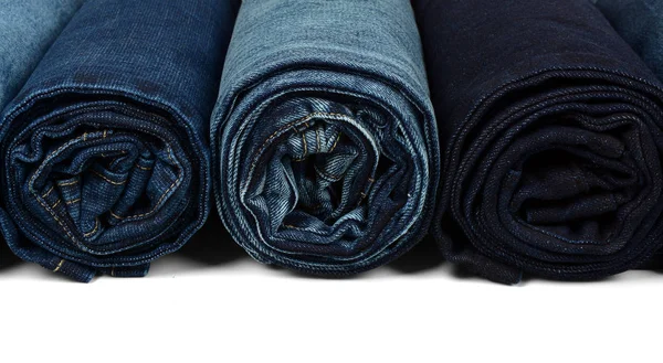 Jeans Laminati Colori Multipli Isolati Sfondo Bianco Spazio Libero Idee — Foto Stock