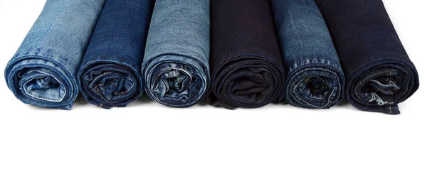 Jeans Laminati Colori Multipli Isolati Sfondo Bianco Spazio Libero Idee — Foto Stock