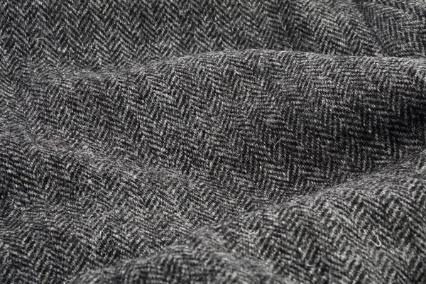 Gray Herringbone Tweed Fabric Close — Stock Photo, Image