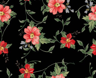 suluboya çiçek sarmaşık dalları siyah arka plan