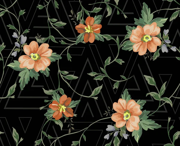 watercolor flowers ivy branches pattern