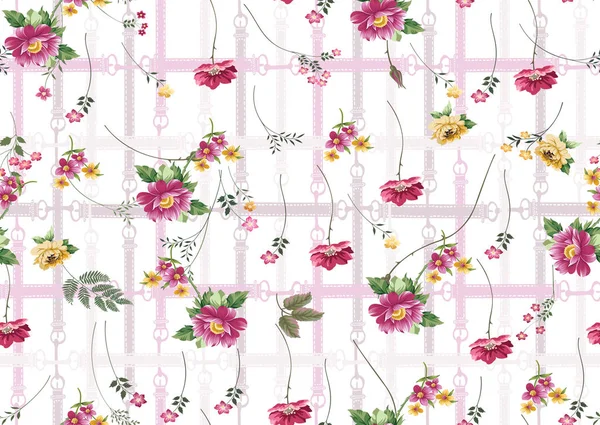 熱帯の花と花のデザイン パターンの葉白背景 — ストック写真