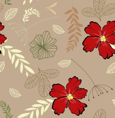 El çiçek çizmek ve desen dalları ile kahverengi zemin bırakır.