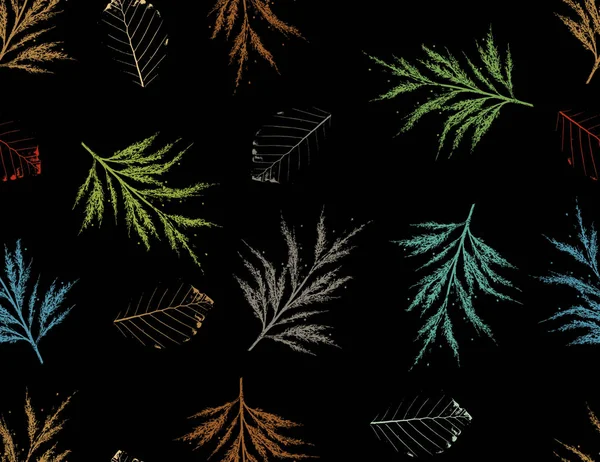 Seamless Light Green Realistic Leaf Pattern Black Background — Stock Photo, Image