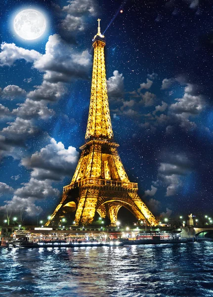 Париж Ейфелева Вежа Ніч — стокове фото