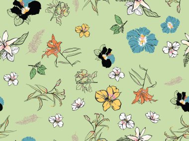 dalları ve yaprakları ile Seamless Modeli yeşil arka plan