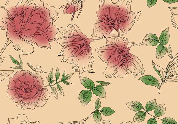 Wiosenne Róże Seampless Projekt — Zdjęcie stockowe