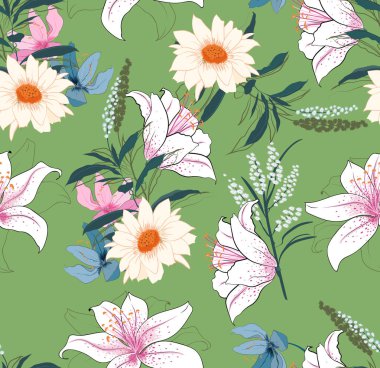 Trendy çiçek desenli çiçek birçok tür. Tropikal botanik yeşil