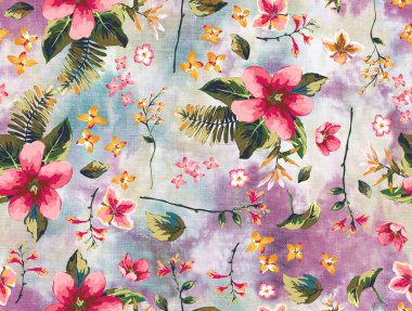 Tropikal çiçek dalları desen renkli arka plan ile