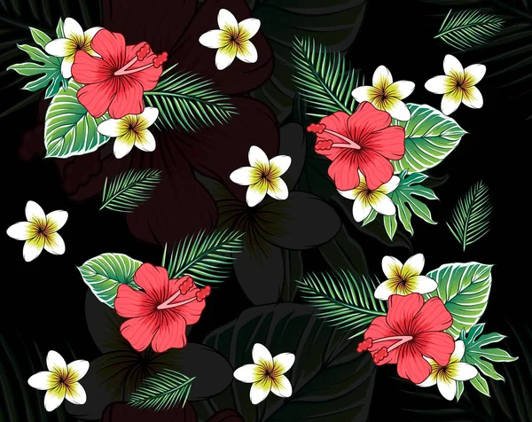 Topical Floral Pattern Black Background — Stock Photo, Image