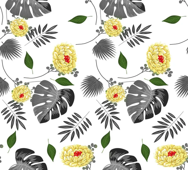 Trendy seamless beautiful artistic summer tropical pattern with exotic palm pattern grey