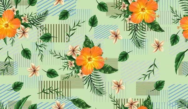 リーフ行の背景を持つ熱帯の花 — ストック写真