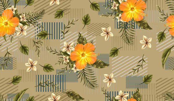 tropical flowers with leaf lines brown background