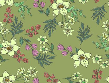 çiçekler ve kelebekler. El ile Seamless Modeli çiçek arka plan bitki çizilmiş