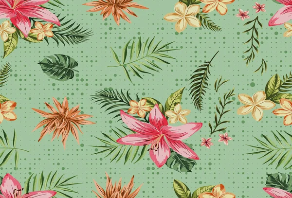 Beautiful Seamless Vector Floral Pattern Spring Summer Background Tropical Flowers — стоковое фото