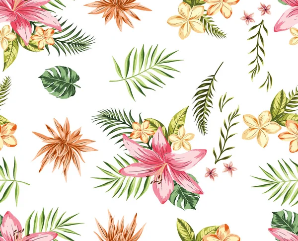 Schöne Nahtlose Vektor Blumenmuster Frühling Sommer Hintergrund Mit Tropischen Blumen — Stockfoto