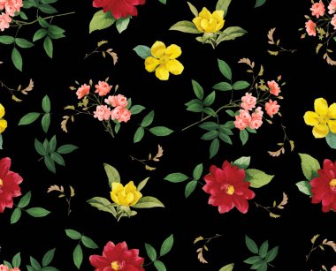 çiçek tasarım Dikişsiz desen kumaş Tekstil siyah arka planı için