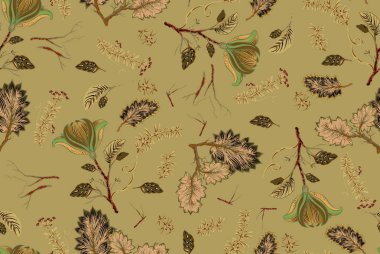  El çizimi şube ile çiçekler ve desen arka plan bırakır