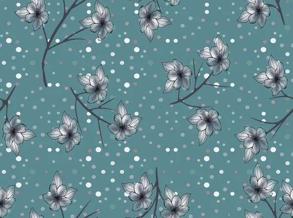 dotted flowers and leaves indigo pattern