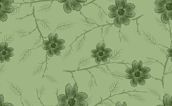 Цветочные Текстуры Рисунок Зеленый Фон — стоковое фото