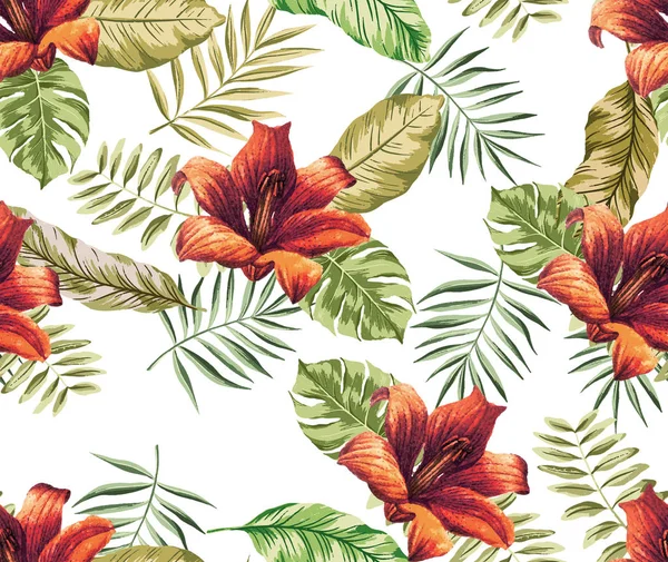 Floral Tropical Seamless Pattern Background Exotic Flowers White Background — Stock Photo, Image