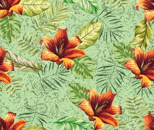 Floral tropical seamless pattern background with exotic flowers